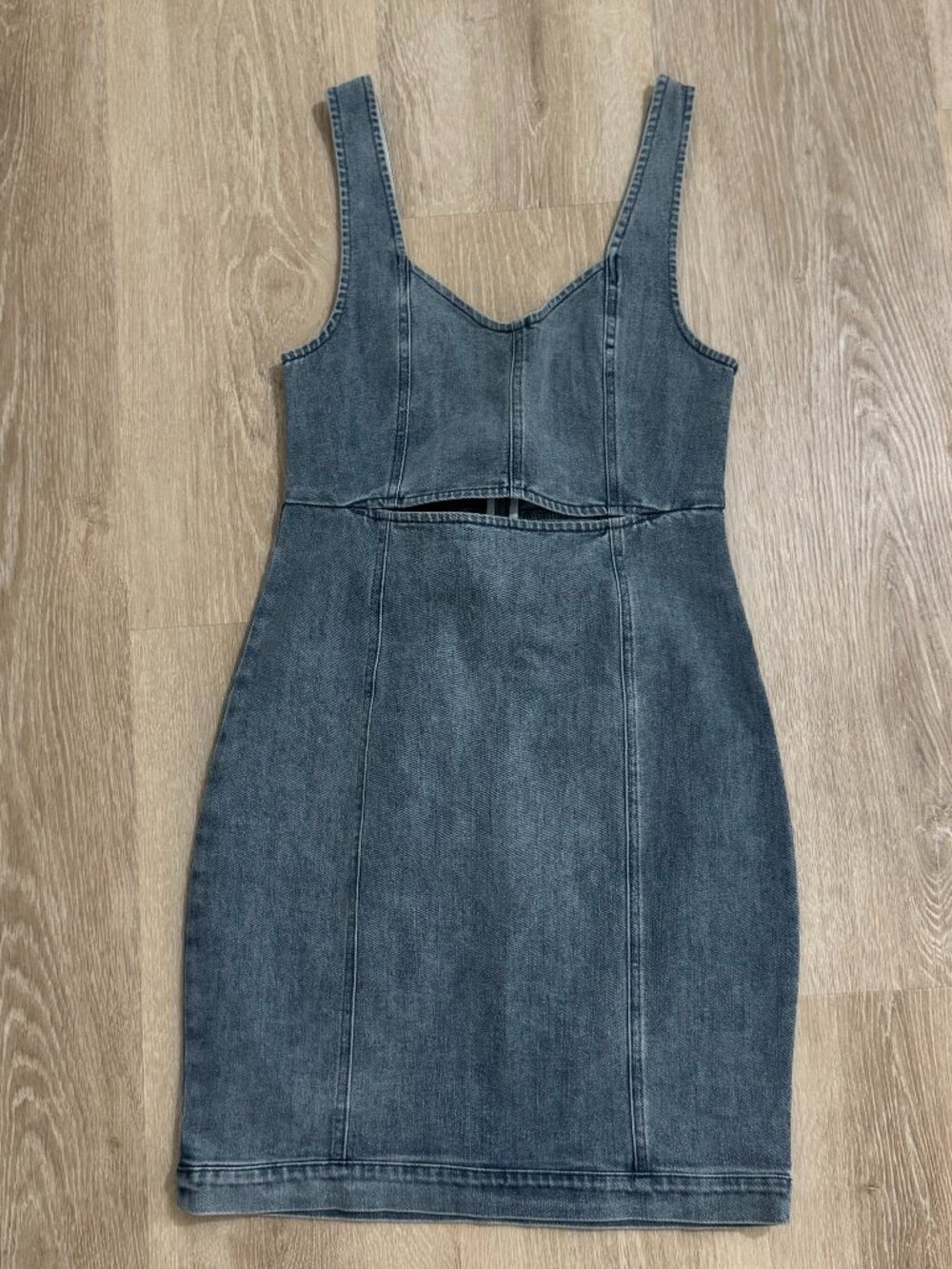 Denim Mini Dress Blue Jean Waist Cutout Size M